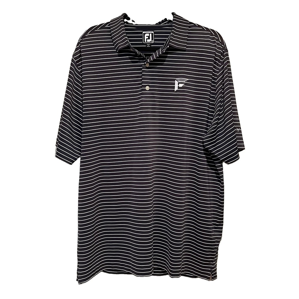 FootJoy Golf Polo M XL Performance Stretch White Blue Striped Short Sleeve Frey